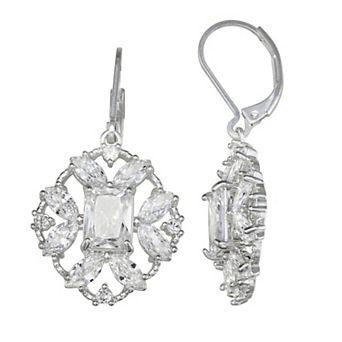 Napier Silver Tone Social Cubic Zirconia Long Drop Earrings