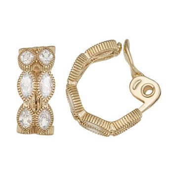 Napier Gold Tone Stones Hoop Clip-On Earrings