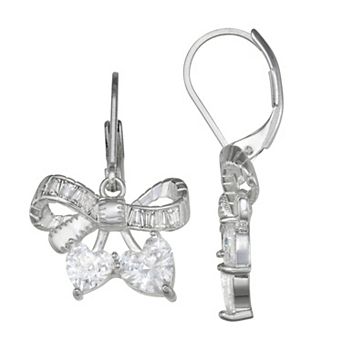 Napier Silver Tone Cubic Zirconia Bow Drop Earrings