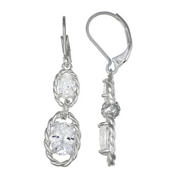 Napier Silver Tone Social Cubic Zirconia Double Drop Earrings