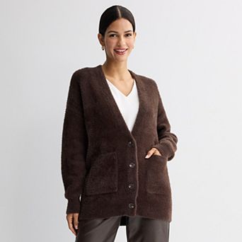 Women's Nine West Button Front Eyelash Sweater Cardigan