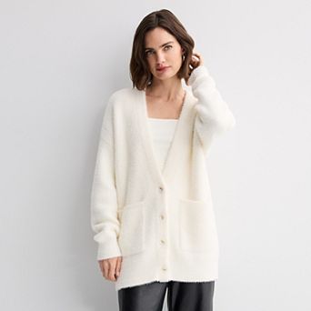 Women's Nine West Button Front Eyelash Sweater Cardigan