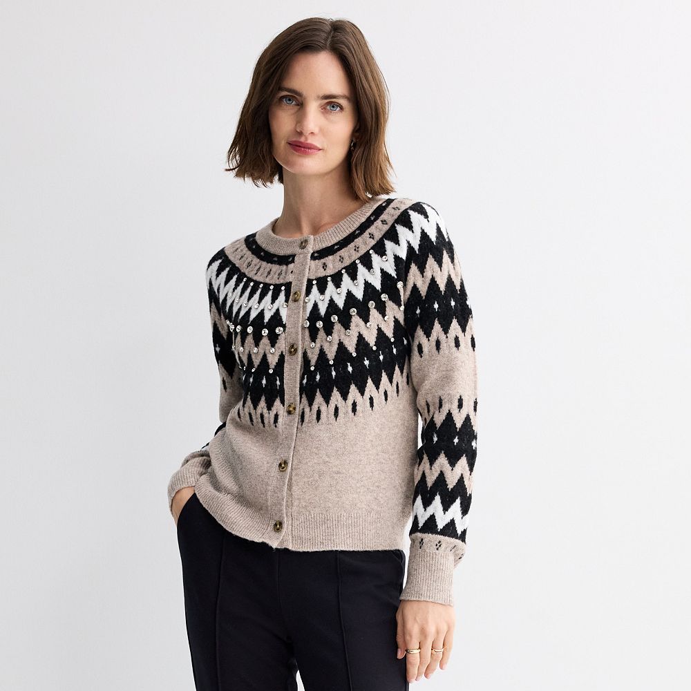 Women's Nine West Shine Crew Neck Sweater Cardigan