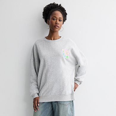 Juniors' Floral Stay Sweet Focus On The Good Oversized Graphic Pullover