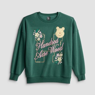 Juniors' Disney's Winnie The Pooh Hundred Acre Wood Floral Oversized Graphic Pullover