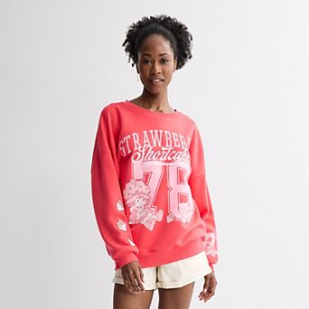 Juniors' Strawberry Shortcake 78 Collegiate Oversized Graphic Pullover