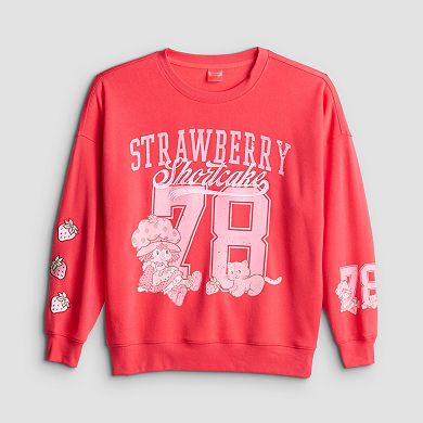 Juniors' Strawberry Shortcake 78 Collegiate Oversized Graphic Pullover