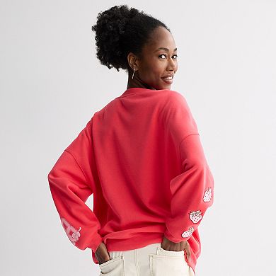 Juniors' Strawberry Shortcake 78 Collegiate Oversized Graphic Pullover