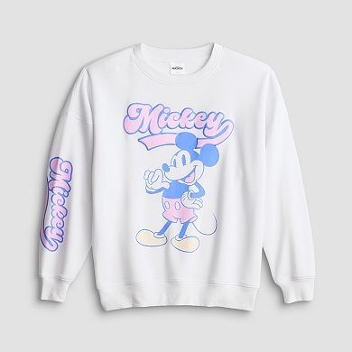 Juniors' Disney's Mickey Mouse Puff Ink Oversized Graphic Pullover