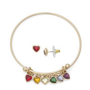 Napier Gold Tone Elevated Heart Bangle Bracelet & Earring Set