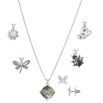 Napier Silver Tone Elevated Critters Pendant Necklace & Stud Earring Set