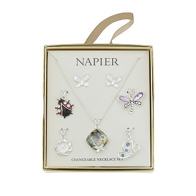Napier Silver Tone Elevated Critters Pendant Necklace & Stud Earring Set