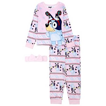 Girls 4-8 Bluey "Bluey Fair Isle" 3 pc Pajama Top, Pajama Bottoms, & Pajama Headband Set
