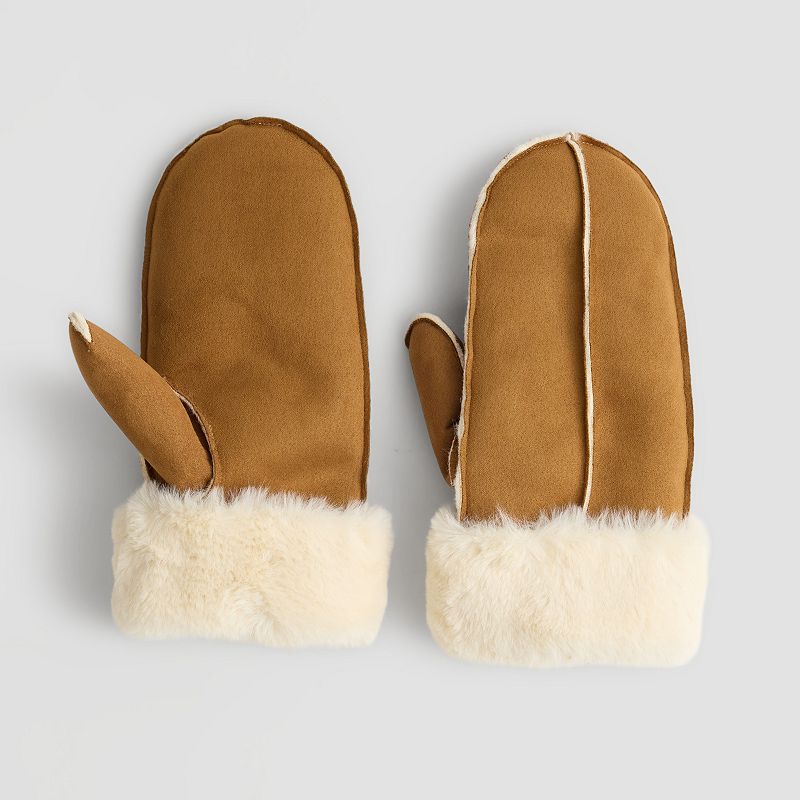Women's Sonoma Goods For Life® Faux Suede With Faux Fur Cuff Mittens, Ivory