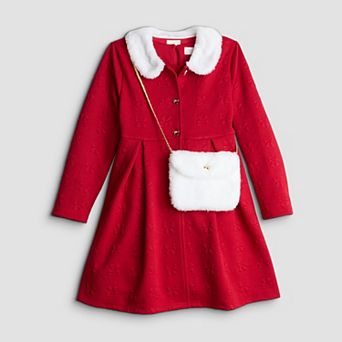 Girls 7-12 Blueberi Boulevard 2 pc Faux Fur Collar Coat & Textured Dress Set With Purse