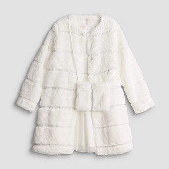 Girls 7-12 Blueberi Boulevard 3 pc Embellished Faux Fur Coat, Dress & Purse Set