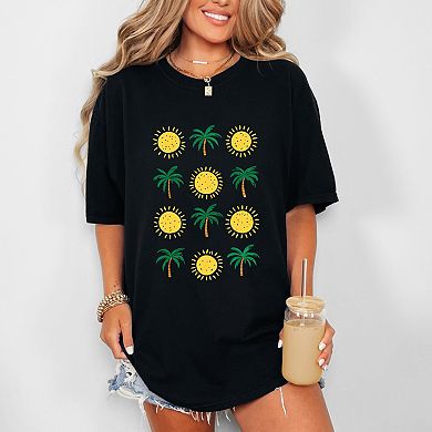 Palm Trees and Sun - Women's Garment Dyed Graphic T-Shirt