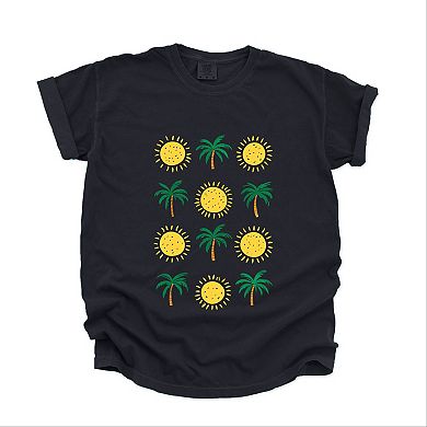 Palm Trees and Sun - Women's Garment Dyed Graphic T-Shirt