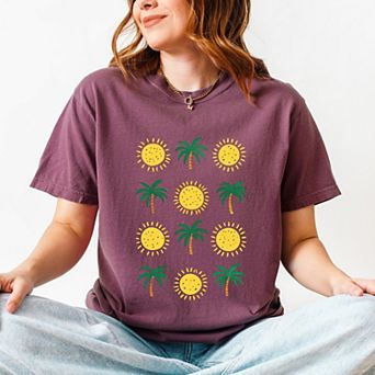 Palm Trees and Sun - Women's Garment Dyed Graphic T-Shirt