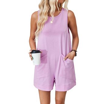Women's Sleeveless Romper Casual One Piece Loose Fit Jumpsuit with Large Patch Pockets