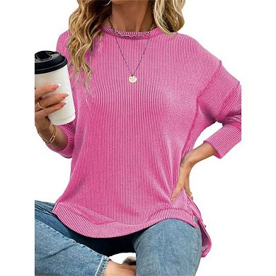Women's Crewneck Sweatshirt Long Sleeve Side Split Tunic Tops Relaxed Fit Fall Shirts