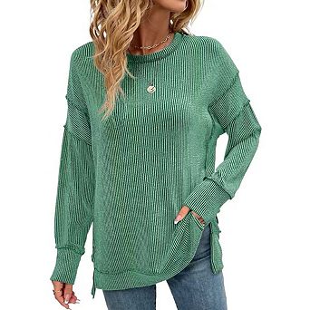 Women's Crewneck Sweatshirt Long Sleeve Side Split Tunic Tops Relaxed Fit Fall Shirts
