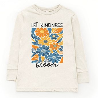 Let Kindness Bloom Blue and Orange Flowers - Youth Long Sleeve Graphic T-Shirt
