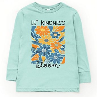 Let Kindness Bloom Blue and Orange Flowers - Youth Long Sleeve Graphic T-Shirt