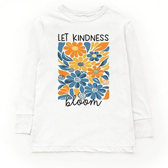 Let Kindness Bloom Blue and Orange Flowers - Youth Long Sleeve Graphic T-Shirt