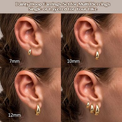 ZUQIETA 3-Pair 14K Gold Hoop Set - Chunky & Huggie Earrings for Multiple Piercing