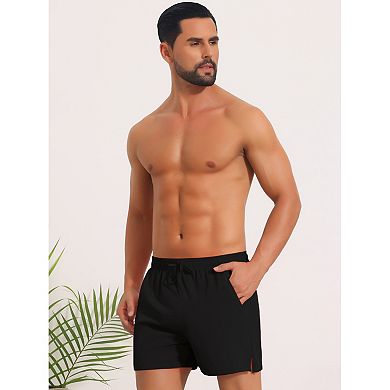2 Packs Summer Beach Shorts for Men's with Pockets Elastic Waist Solid Board Shorts
