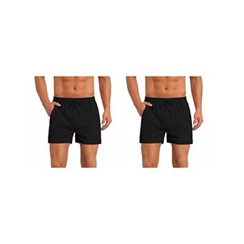 2 Packs Summer Beach Shorts for Men's with Pockets Elastic Waist Solid Board Shorts