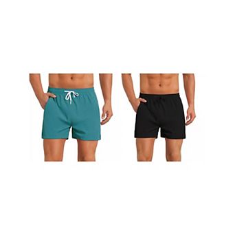 2 Packs Summer Beach Shorts for Men's with Pockets Elastic Waist Solid Board Shorts