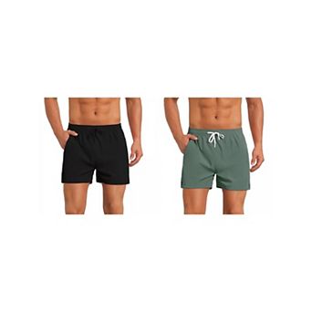 2 Packs Summer Beach Shorts for Men's with Pockets Elastic Waist Solid Board Shorts