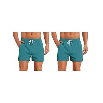 2 Packs Summer Beach Shorts for Men's with Pockets Elastic Waist Solid Board Shorts