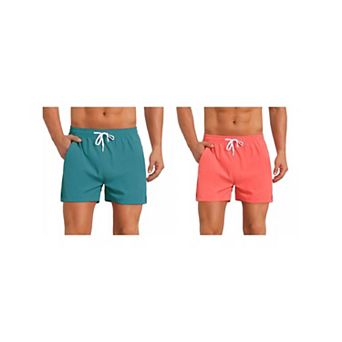 2 Packs Summer Beach Shorts for Men's with Pockets Elastic Waist Solid Board Shorts