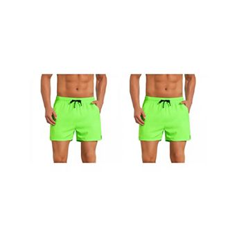 2 Packs Summer Beach Shorts for Men's with Pockets Elastic Waist Solid Board Shorts