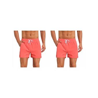 2 Packs Summer Beach Shorts for Men's with Pockets Elastic Waist Solid Board Shorts