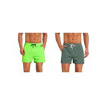 2 Packs Summer Beach Shorts for Men's with Pockets Elastic Waist Solid Board Shorts