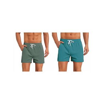 2 Packs Summer Beach Shorts for Men's with Pockets Elastic Waist Solid Board Shorts