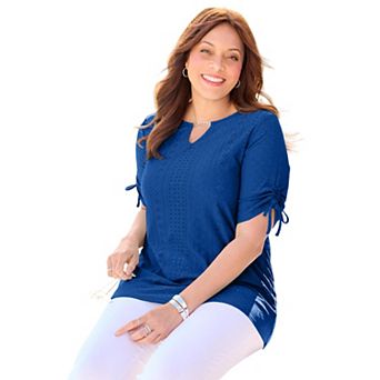Catherines Women's Plus Size Eyelet Cinch Sleeve Top