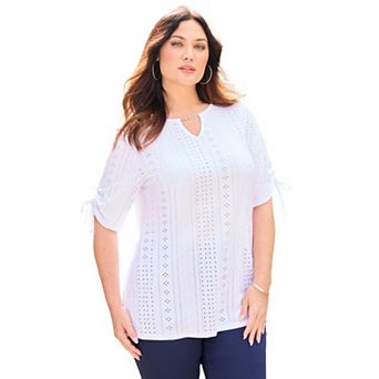 Catherines Women's Plus Size Eyelet Cinch Sleeve Top