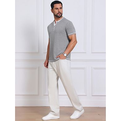 2 Packs Men's Henley Shirt V-Neck Colorblock Button Down Short Sleeve T-Shirts