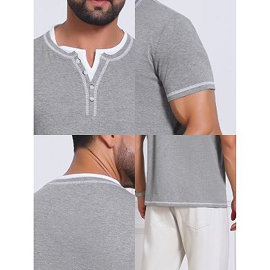 2 Packs Men's Henley Shirt V-Neck Colorblock Button Down Short Sleeve T-Shirts