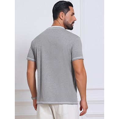 2 Packs Men's Henley Shirt V-Neck Colorblock Button Down Short Sleeve T-Shirts