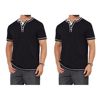 2 Packs Men's Henley Shirt V-Neck Colorblock Button Down Short Sleeve T-Shirts