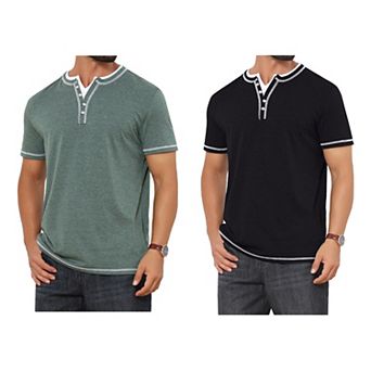 2 Packs Men's Henley Shirt V-Neck Colorblock Button Down Short Sleeve T-Shirts