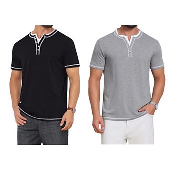 2 Packs Men's Henley Shirt V-Neck Colorblock Button Down Short Sleeve T-Shirts