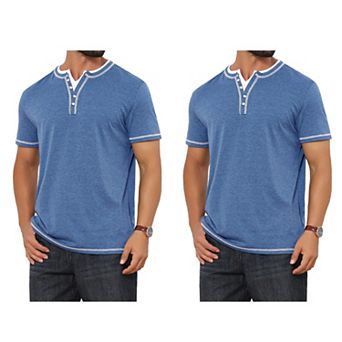 2 Packs Men's Henley Shirt V-Neck Colorblock Button Down Short Sleeve T-Shirts