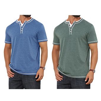 2 Packs Men's Henley Shirt V-Neck Colorblock Button Down Short Sleeve T-Shirts